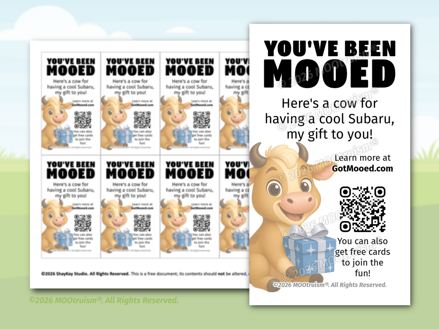 Digital "You've Been Mooed" Card Sheet (Subaru-Focused)