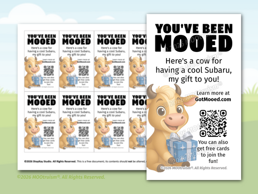 Digital "You've Been Mooed" Card Sheet (Subaru-Focused)